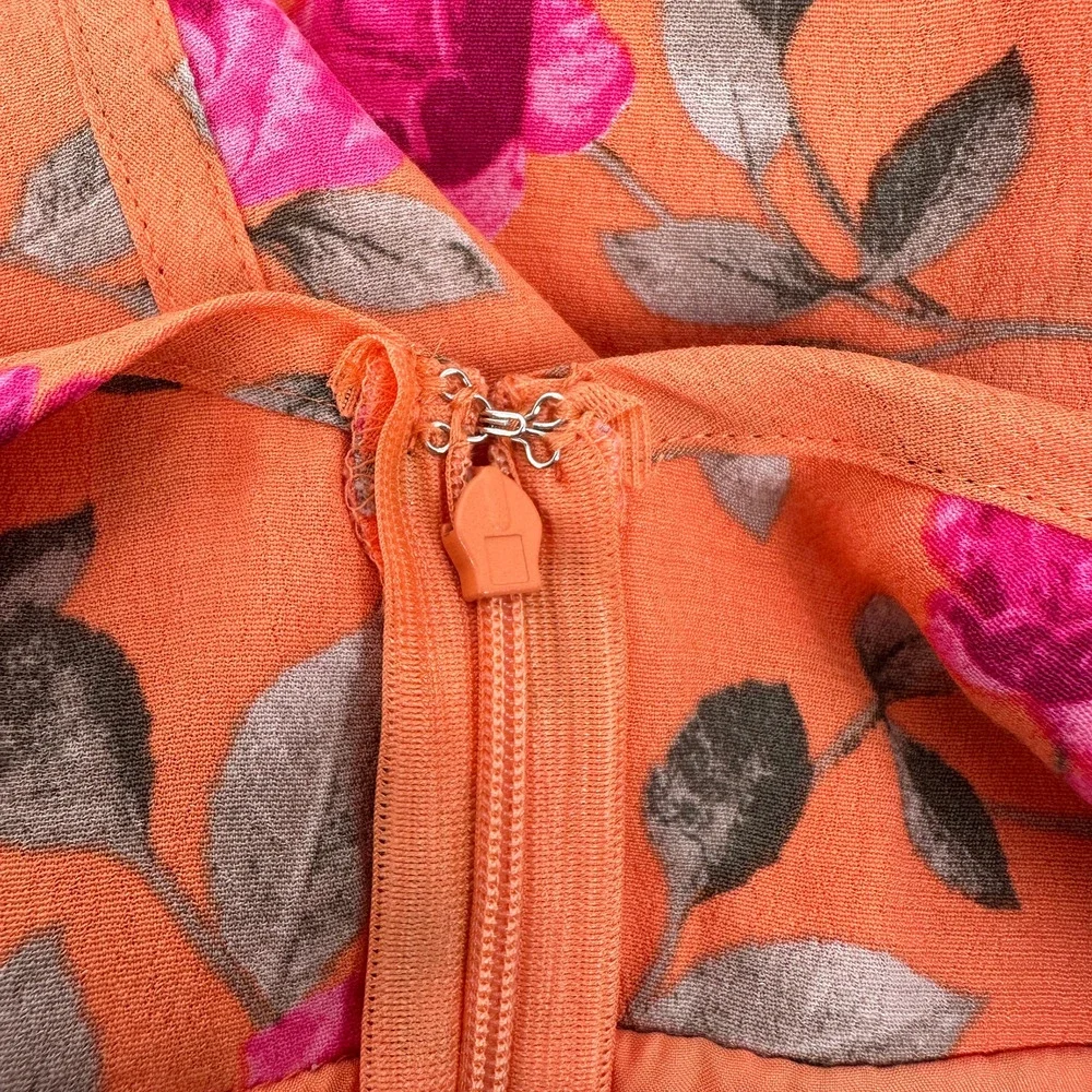 WAYF Liv Puff Short Sleeve Womens Mini Dress Bright Orange Pink Floral Rose XS